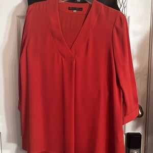 Rose & Olive Vibrant Red V-Neck Blouse